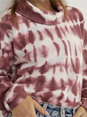 Pilcro by anthropologie Rose and White Tie-Dye Funnel Neck Sweater